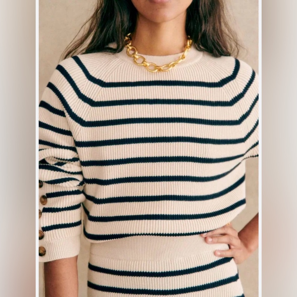 SEZANE Sami Jumper Sweater Natural Striped Sz SMALL Merino & Cotton EXCELLENT